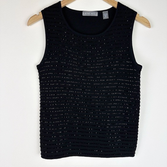 Kate Hill Silk Blend and Beaded Black Knit Top - Picture 1 of 6